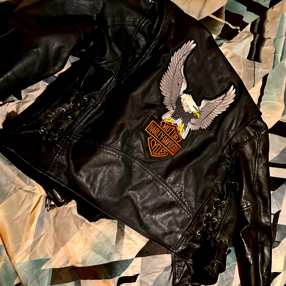 Vintage Harley Davidson leather biker stuff jacket and vest